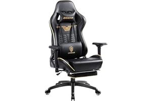 Dowinx Silla de oficina para videojuegos con gran capacidad de carga, piel sintética, con reposabrazos 4D y reposapiés, silla ergonómica para gaming, adecuada como sillón de juegos, 150 kg (negro)