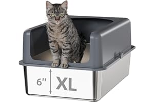 Bsadne High-Sided Stainless Steel Cat Litter Box,Stainless Steel Litter Box with Lid,Extra Large Litter Box,Easy-to-Clean Metal Litter Pan for Cats (24" L X 16" W X 12" H with Enclosure)