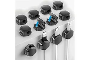 LA BARFUMERIE Magnetic Cable Clips (12 Pack) - Self Adhesive Cable Organisers for Desk, Home, Office & Car - Cable Tidy for Charging Cables, USB Cords, Mouse & Keyboard Wires(12, Black)