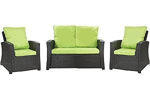 Setgarden® Set de coussins de jardin en rotin 4-5 places – pour canapé, chaise à bascule et salon, confortables pour intérieur et extérieur, polyester – imperméable (Lime, 110 x 60 x 50 / 2 x 50 x 56)