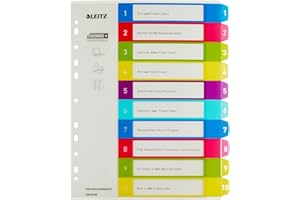 Leitz Intercalaires 1-10, Imprimable sur PC, A4, Extra-Large, Plastique Ultra-Résistant, Multicolore, WOW, 12430000