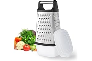YC Kitchen Cheese Grater, Box Grater for Cheese Stainless Steel Vegetable Slicer Food Shredder 4-Sided Graters for Kitchen (Large Plus Box)
