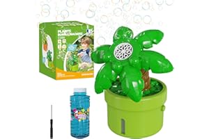 P PANACARE Machine à Bulles électrique en Forme de Cocotier,10000 Bulles/Min, Liquide à Bulles Inclus | LED, Jouet à Bulles po, Les Fêtes et Les Cadeaux D'extérieur (Green)