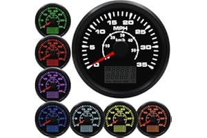 GELOO GPS Speedometer Gauge 35 MPH 50km/h Marine GPS Speed Odometers Waterproof for Boat Car with 7 Colors Backlight 9-32V 85MM
