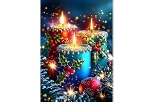 EOBROMD Diamond Painting Kit Completo Vela de Navidad, Pintura de Diamante Adultos, Punto de Cruz Diamante, Cuadro Diamante Art Rhinestones Bordado para Decoración Hogar 30x40cm