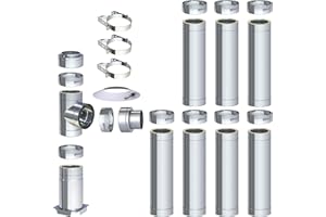 H&M GERMANY H&M DW New-Line Schornstein-Paket 8,2m Ø 150mm Edelstahl Bausatz doppelwandig 25mm Isolierung 0,5mm Wandstärke Design Aussen-Kamin Set Holz-Ofen Kamin-Einsatz