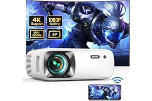 Beamer【Kommt mit Wallpaper-System】20000 Lumen Native 1080P Full HD Video Beamer, Jimveo 4P/4D Trapezkorrektur Heimkino Beamer 4K Unterstützung WiFi6 Bluetooth 400 Zoll Beamer mit iOS, Android, Windows