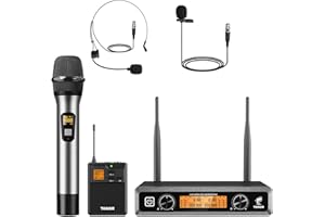 TONOR System mikrofonów bezprzewodowych, UHF z metalowym bezprzewodowym zestawem ręcznym/słuchawkowym/mikrofony klapy Lavalier, nadajnik Bodypack, odbiornik