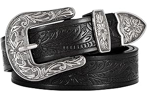 VONMELLI Western Belt for Women, Womens Cowgirl Leather Belt for Pants Jeans With Vintage Floral Carved Design Plus Size S-XXXL
