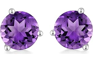 Bellitia Jewelry Boucles d’oreilles Femme Argent 925, Clous d'oreilles Pierre de Naissance avec Pierres Précieuses, Cadeaux Anniversaire pour Femme Fille, 1 ct et 6.5 mm