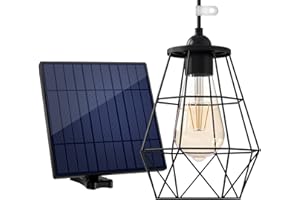 intelamp Solar Shed Light 4000mAh Battery Black Metal Basket Solar Pendant Light Solar Chandelier with 16.4FT Cable, Hanging Light for Outside Garden Yard Gazebo Barn Chicken Coop