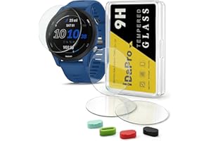 iDaPro [4Pcs Protection d'Ecran pour Garmin Forerunner 255/255 Music 46mm+[4Pcs] Bouchons anti-poussière silicone,Verre Trempé,Dureté 9H,Anti-rayure,Sans Bulle,Anti-empreinte,Installation Facile