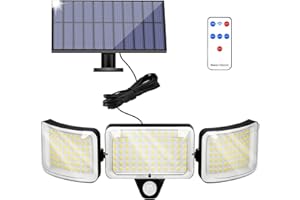 FEAHRZEUG Solar Security Lights Outdoor Motion Sensor, 224 LED Solar Powered Flood Lights 3 Heads 270° Lighting Angle Wall Lights with PIR Remote Control for Garden Yard Garage Pathway (161)
