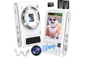 Digitalkamera,Bofypoo 4K Autofokus Kamera Fotokamera mit Dual-Kamera,48MP Kompaktkamera mit 32GB Speicherkarte 16X Digitalzoom für Einsteiger(Weiß)