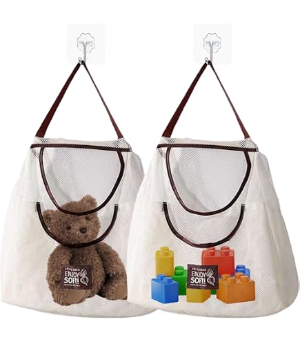 Sac De Rangement Pour Jouets De Baignoire TNSLAND | Filet 3 Compartiments Avec 5 Crochets | Drainage Rapide | Blanc