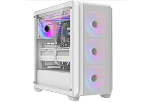 iONZ KZ10W PC Gaming Case, ATX - High Airflow Mesh, with Tempered Glass and 4 RGB 120mm Fans - White V2