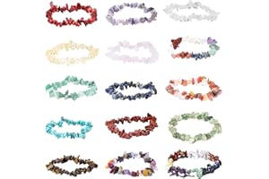 Uoeo 15 Pieces Irregular Crystal Chip Bracelets Set, Natural Gemstone Stretch Bracelet Crushed Stone Bracelet Jewelry Creative Gifts for Girls Women