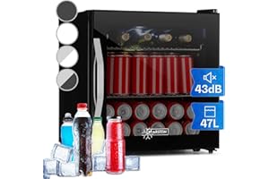 Klarstein Mini Kühlschrank mit Glastür, für Zimmer, Getränkekühlschrank Verstellbaren Ablagen, Kleiner 47 Liter, Indoor/Outdoor Leise