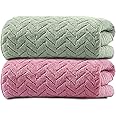 MAXOSHINE Microfiber Towels for Bath Large Size-Super Soft Coral Fleece Bathing Towel with Hook Quick Dry Super Absorbent-Bath Towel for Men and Women-70x140 cm (Green/Pink, Pack of 2)