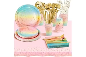 AIPartywar Set 226pcs de Vajilla para Fiestas de Cumpleaños. cubertería de cartón, vasos y servilletas, para cumpleaños, bodas, aniversarios. Material EcoFriendly (25 invitados)