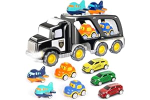 Vautvis Transport Truck Spielzeugautos, Auto Spielzeug Ab 3 4 5 Jahre, Polizeiauto Mit Licht Und Sound, Geschenk Junge 3 4 5 Jahre, Polizei Auto, Kinderspielzeug Geschenke