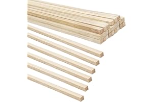 LYHURK 60 pièces Bâtons de bandes de bois de Balsa 0.6cm Long, 30cm de Long, enveloppe de poteaux en bois dur, tiges de feuille de bois de Balsa, fournitures artisanales, bloc chevilles carrées
