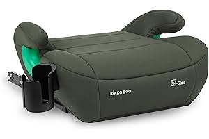 KIKKA BOO KikkaBoo Alzador Coche Niño ISOFIX i-POP, i-Size, 125-150 cm, Silla Coche Grupo 3, Elevador Coche, de 7 a 12 años (22-36 kg), Verde Militar