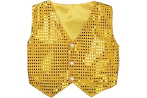 YiZYiF Enfant Garçon Gilet Veste à Paillettes Brillant Manteau sans Manche Chemise Vestons Costume Carnaval Performance Danse Hip-hop Moderne Mariage Cérémonie