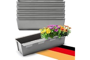 BigDean 6er Set Paletten Blumenkästen - Einsatz - mit Hängesystem zum Einhängen - 37cm Beton-grau - Pflanzkasten für Europalette Balkonkasten Blumentopf - aus recyceltem PP-Kunststoff