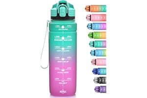 Niggeey Borraccia Sportiva Da 1 Litro/700ml/500ml, Bottiglia Sportiva con Indicatore del Tempo e Scala, 1 clic Aperto, Adatto per Palestra, Yoga, Corsa, Bicicletta, Campeggio e Vita Familiare