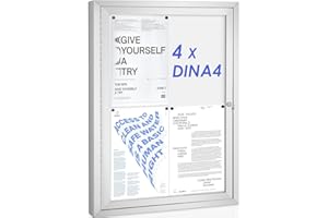 ‎S SWANCROWN Swansea Schaukasten Außen 4xA4, Alu infokasten, Magnetisch, Abschließbar, Acrylglas, Schaukasten Außen Wetterfest für innen und aussen-71x51cm