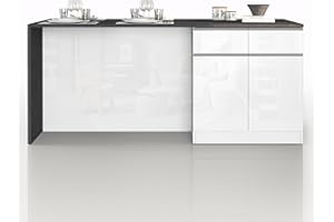 WHOUS Isola Cucina SOLE con 4 Ante e 4 Cassetti, Tavolo da Pranzo e Piano di Lavoro, Ideale per Open Space e Spazi Ridotti, 200x90x90 cm, Bianco Lucido e Report