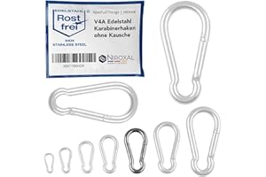 NIETFULLTHINGS 2 pièces 7-mm Mousqueton en Acier Inoxydable sans cosse de V4A Forme Robuste sans œillet Charge de Rupture 1370 kg Crochets à Pression Mousqueton Pompier 316 7x70-mm