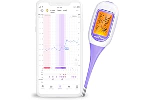Easy@Home Basalthermometer Fruchtbarkeitsthermometer Bluetooth zur Zykluskontrolle/Kinderwunsch mit Premom APP, Thermometer mit Auto BBT Sync, Oranger Hintergrundbeleuchtung LCD-Anzeige, lila