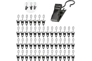 Giantree 50 Stück Gardinen Clips, Gardinenklammern Vorhang Clip Vorhang Klammern mit Haken Metall Klammern Duschvorhanghaken Clips Gardienen Klemme für Vorhänge Fotos Duschvorhang (Schwarz)