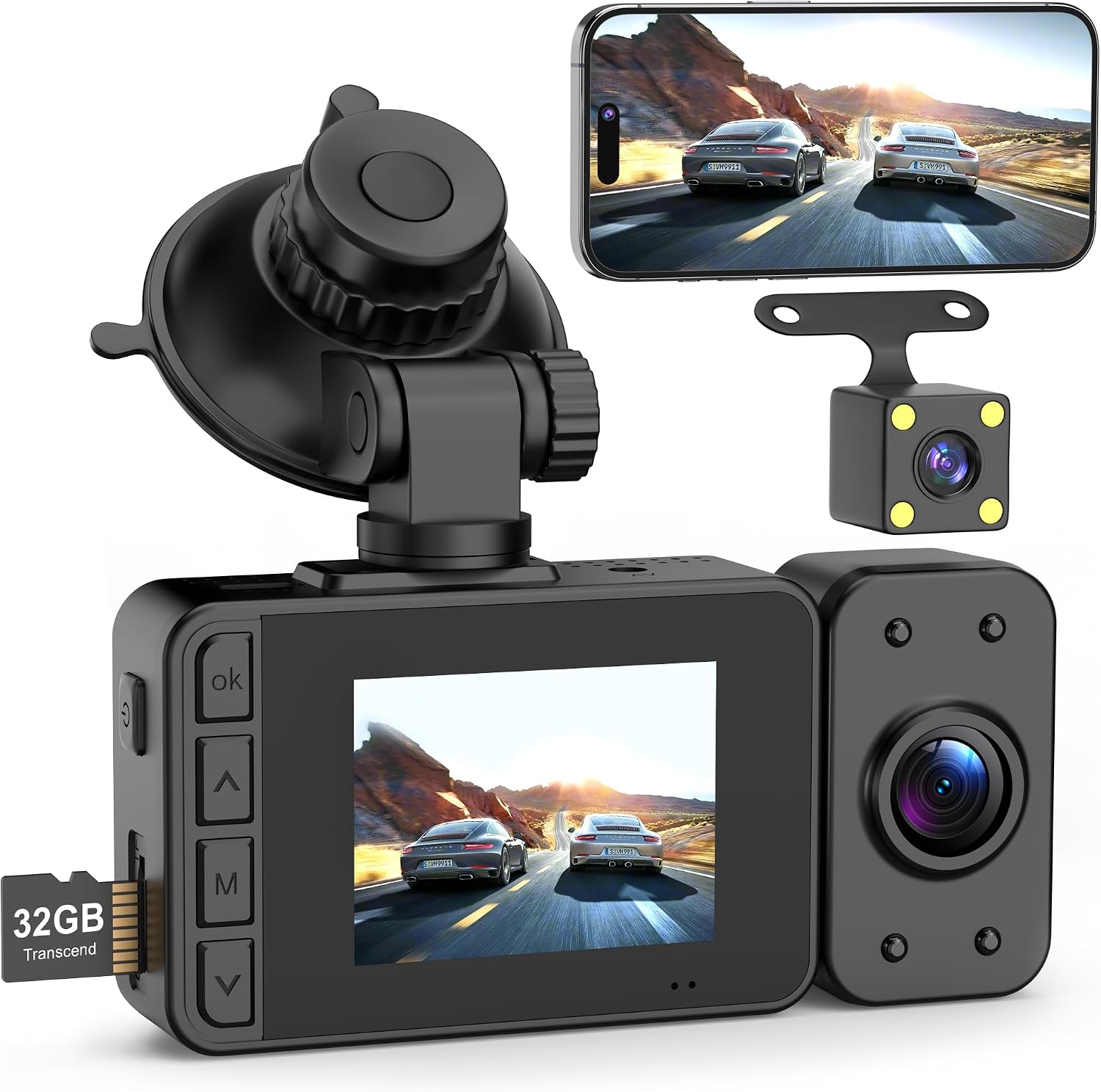 Dash Cam Front Rear Dashcam - Car Camera Dual Lens Dashcams for Car with 32GB Card1080P Full HD G-Sensor Support 170° Wide Angle Loop Recording Full HD