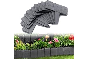 JOIEYOU Beeteinfassung Rasenkante, Kunstoff Steinoptik Raseneinfassung 5 M, Flexibler PP Beetumrandungen für Blumen, Gartenzaun decorativ, L 25 x H 23 cm, 20 Stücke, Anthrazit