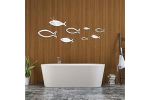 DREAMARK Adhesivos murales 3D, removible de pared con espejo, hada niña y estrella DIY, plata (pez del mar)