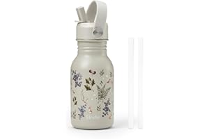 Elodie Details Gourde Enfant Inox, Bouchon Anti-Fuite avec Paille et Poignée pour Enfants, Facile à Ouvrir, Sans BPA, Facile à Nettoyer, Bouteille Idéal École & Activités, 350ML, Fairytale Forest