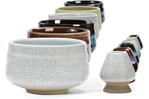 TEANAGOO EMB-5 Ceramica Giapponese Sì Set di Tazze Matcha e Matcha Whisk (Chasen) Confezione da 18 OZ / 510 ML, Bianco Avorio Opaco con Cucitura Nera, 2 Pezzi/scatole.…