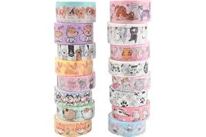 JODSEN 16 rolek taśma Washi zestaw uroczych zwierząt taśma dekoracyjna Kawaii pies kot taśma Washi estetyczne naklejki pastelowe dekoracyjne taśmy klejące do scrapbookingu rękodzieło opakowanie na prezent