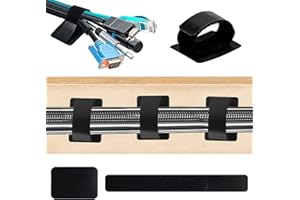 NOKWOCY 50 Paires Attache Cable Adhesif, Gestion des Câbles Sous Le Bureau, Réglable Cable Management Attache, Organisateur de Cable Adhésif Solide, pour TV, PC, Ordinateur Portable, Ethernet, Bureau