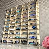 Pleksi Kapaklı 1/64 &Ouml;l&ccedil;ek 50Ara&ccedil; Hotwheels Matchbox metal ara&ccedil; Uyumlu Model Oyuncak Araba Rafı-Ak&ccedil;aağa&ccedil;