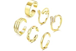 FIOROYAL 6 Stück 𝟏𝟒𝐊 𝐆𝐨𝐥𝐝 Gefüllte Zehenring Verstellbare Zehenringe Set für Damen Mädchen CZ Herz Offene Zehenringe Sommer Strand Fußschmuck