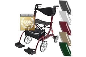 ‎BESCOMEDICAL Besco Medical 2 in 1 Rollator-Rollstuhl SPRING VARIO - Leichtgewicht Rollator mit Rollstuhlfunktion & Komfort-Federung - faltbar, höhenverstellbar & umbaubar zum Transportstuhl - Modell S Bordeauxrot