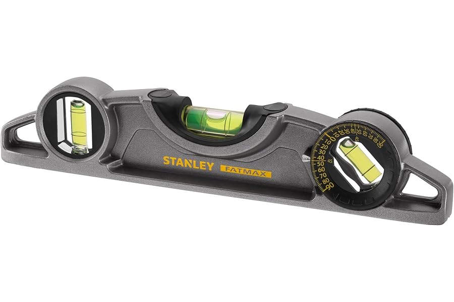 Stanley Torpedo Level Heavy Duty Aluminium Body and Magnetic Base Including 3 Reversible Vials 0-43-609, Grey/White, 25cm
