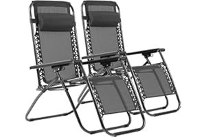 azorex Silla Gravedad Cero Tumbona Plegable Silla reclinable Ajustable Juego de 2uds con reposacabezas para jardín Patio terraza Playa Verano (Negro)
