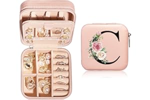 JEKUGOT Personalized Jewelry Box Small - Travel Jewelry Case with Mirror, Travel Jewelry Organizer Storage Trinket Box, Birthday Gift for Women, Mothers, and Friends（A）