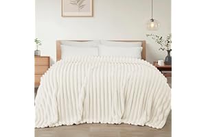 Exclusivo Mezcla Podwójny koc flanelowy, super miękki 3D, żakardowy koc na łóżko, lekki, puszysty, przytulny koc na każdą porę roku, 150 x 200 cm, kość słoniowa