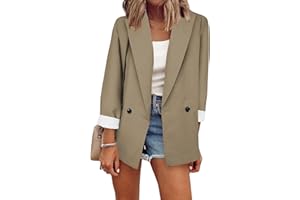 YMING Chaqueta De Manga Larga con Botones para Mujer OL Chaqueta De Traje De Oficina Chaqueta De Cuello De Solapa Larga Traje De Negocios Cárdigan